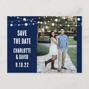 Navy Blue Burlap Wedding Save The Date Photo Announcement Postcard