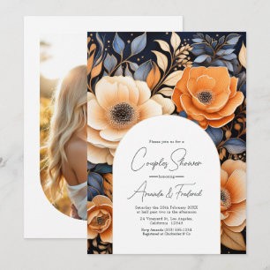Navy Blue, Burnt Orange & Champagne Couples Shower Invitation
