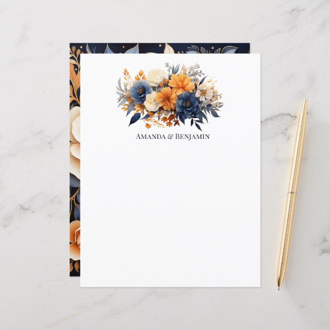 Navy Blue, Burnt Orange & Champagne Floral Wedding (Front/Back In Situ)