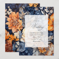 Navy Blue, Burnt Orange & Champagne Floral Wedding