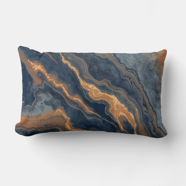 Navy Blue Burnt Orange Dusty Blue Lumbar Pillow (Front)