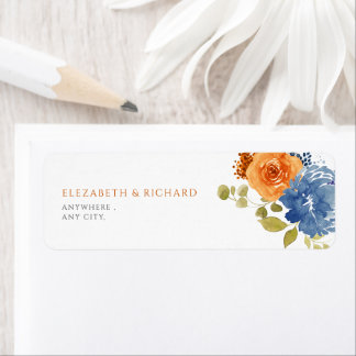 Navy Blue  Burnt Orange fall floral Label