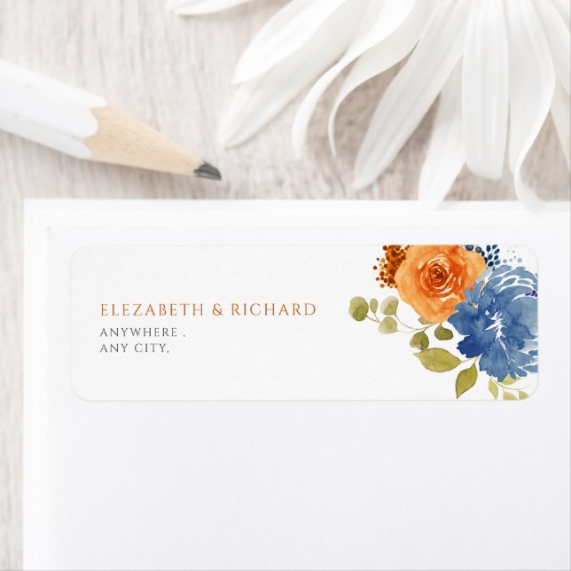 Navy Blue  Burnt Orange fall floral Label (Insitu)