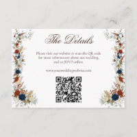 Navy Blue & Burnt Orange Floral Wedding Website QR