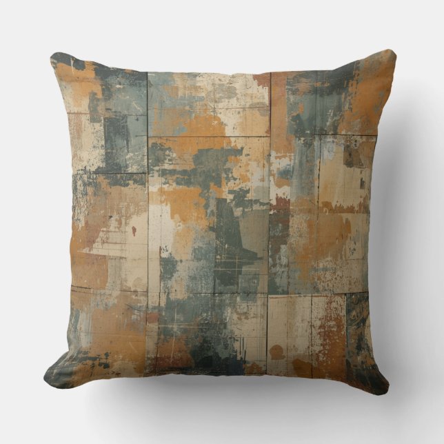 Navy Blue Burnt Orange Rustic Weathered Wood Cushion (Front)