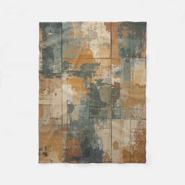 Navy Blue Burnt Orange Rustic Weathered Wood Fleece Blanket (Front)