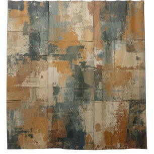 Navy Blue Burnt Orange Rustic Weathered Wood Shower Curtain