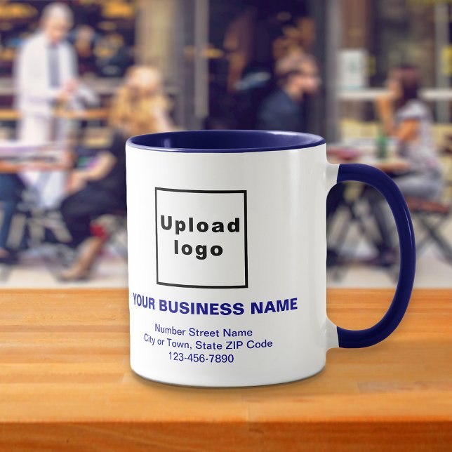 Navy Blue Business Brand Texts on Combo Mug (Build brand name awareness. Navy blue and white combo mug with your business brand.)