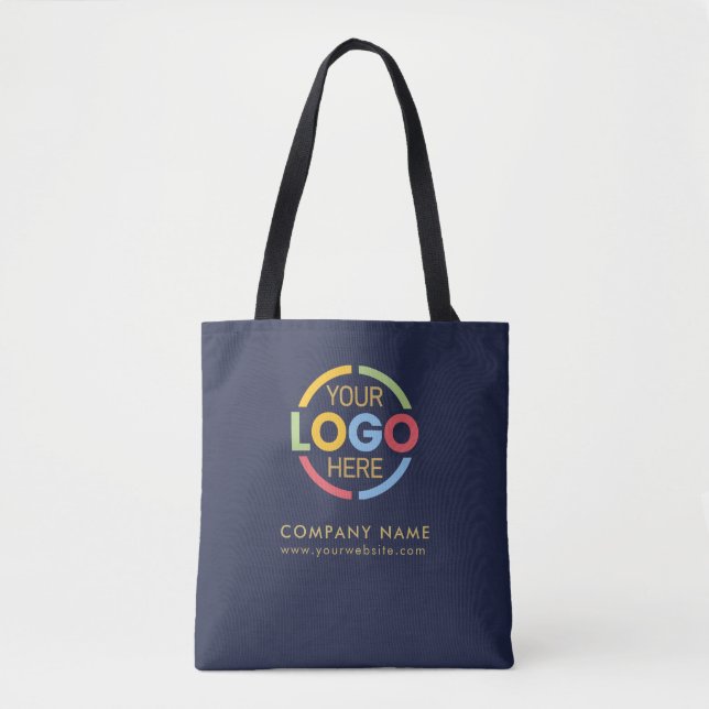 Navy Blue Business Company Logo Promotional Gift  Tote Bag (Front)
