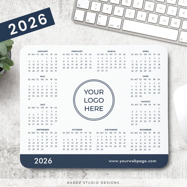 Navy Blue Business Logo 2026 Calendar Mouse Pad (Add your business logo and website or tagline.)
