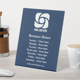Navy Blue Business Logo Custom Company Hours Pedestal Sign