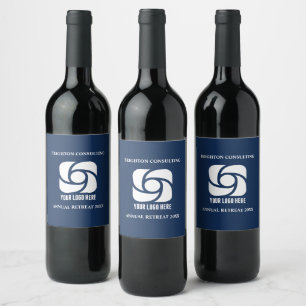Navy Blue Business Logo Custom Company Party Wine Label