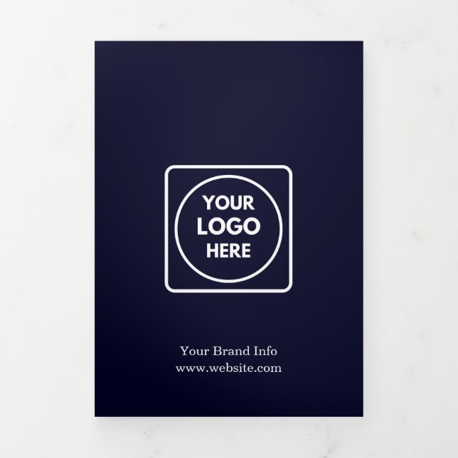 Navy Blue Business Logo | Custom Folded Design Tri-Fold Card (Cover)