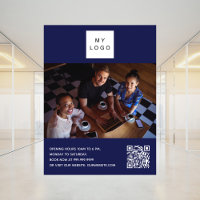 Navy blue business logo photo welcome QR-code