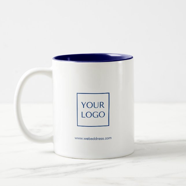 Navy Blue Business Logo Rectangular Coffee Mug (Left)
