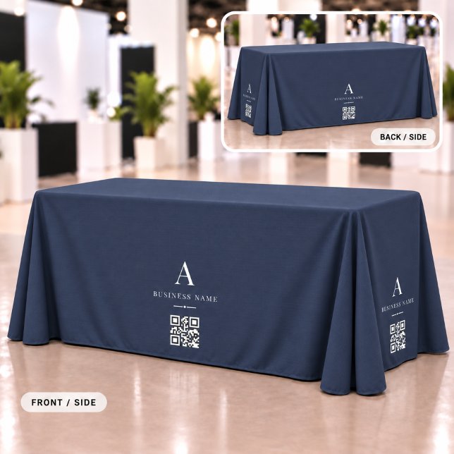 Navy Blue Business QR Code Table Banner Tablecloth (Creator Uploaded)