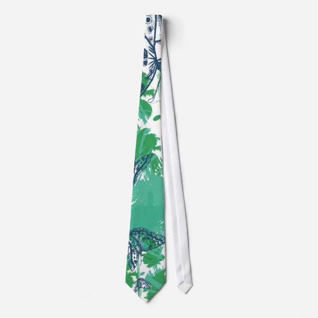 Navy Blue Butterfly Palm Tree Paradise  Mens' Tie (Front)