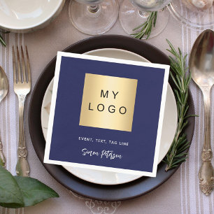 Navy blue cafe bar business logo signature napkin