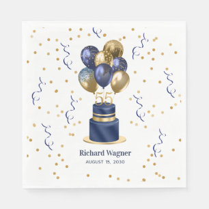Navy Blue Cake 55th Birthday Napkin