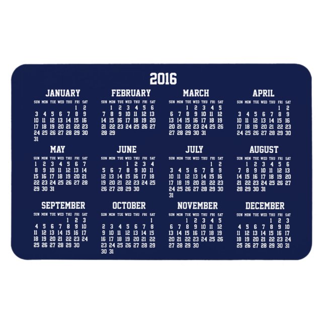 Navy Blue Calendar 2016 Large Flexible Magnets 4x6 (Horizontal)