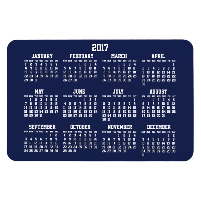 Navy Blue Calendar 2017 Large Flexible Magnets (Horizontal)