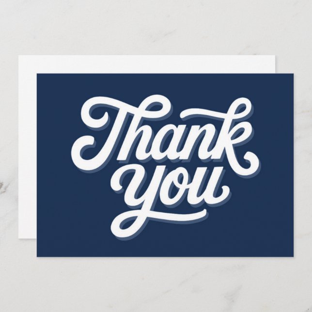Navy Blue Calligraphy Bold Thank You Flat Card (Front/Back)