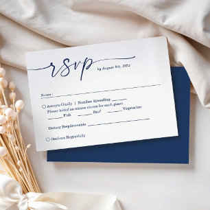 Navy Blue Calligraphy Handwritten Script Wedding RSVP Card