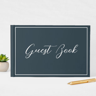 Navy Blue Calligraphy Script Clean Smple Guest Book