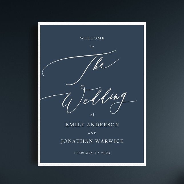 Navy Blue | Calligraphy Simple Wedding Welcome Poster (Creator Uploaded)