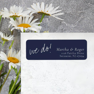 Navy Blue Calligraphy Wedding Return Address