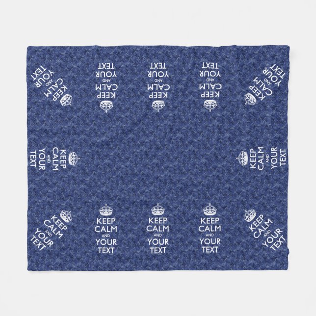Navy Blue Camo Keep Calm And Your Text Fleece Blanket (Front (Horizontal))