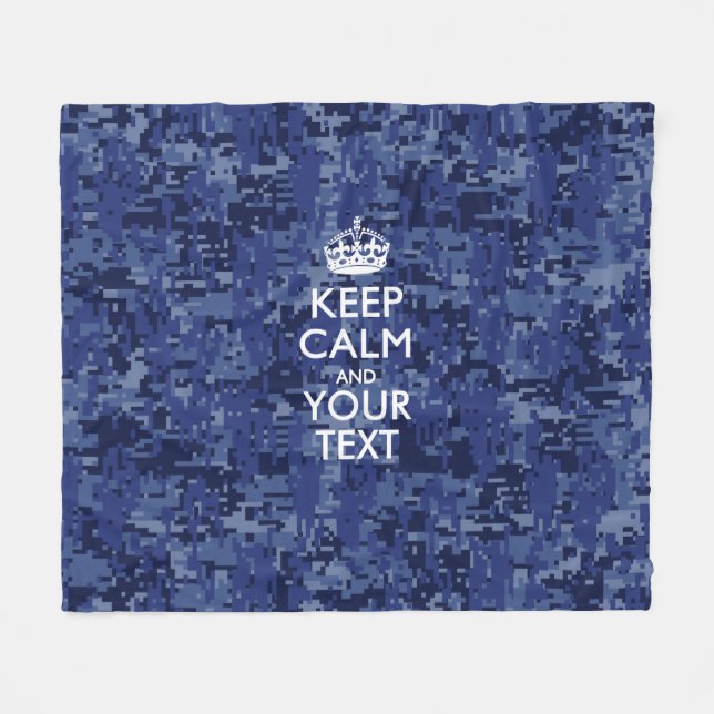 Navy Blue Camo Keep Calm And Your Text Fleece Blanket (Front (Horizontal))