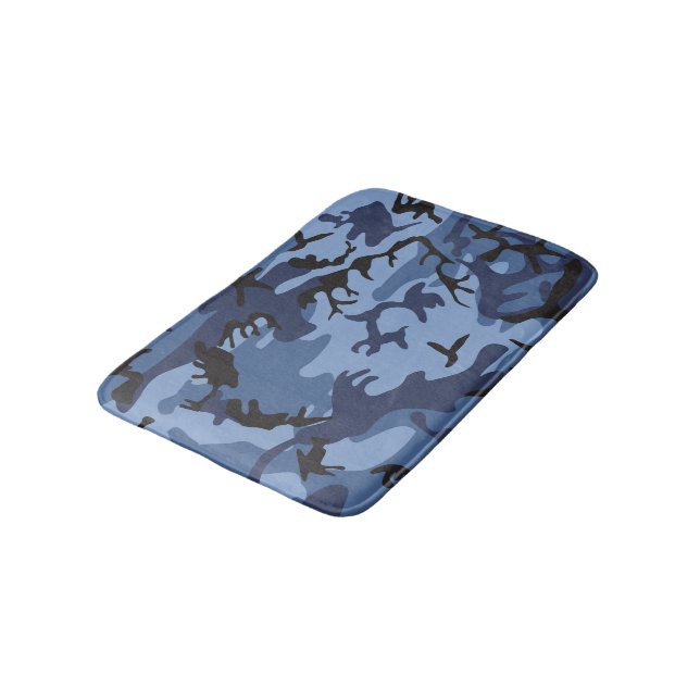 Navy Blue Camouflage, Military, Army Bath Mat (Angled)
