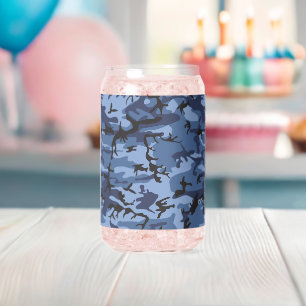 Navy Blue Camouflage, Military, Army Can Glass