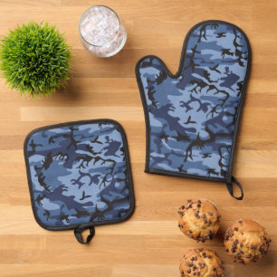 Navy Blue Camouflage, Military, Army Oven Mitt & Pot Holder Set
