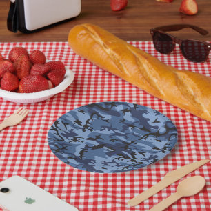 Navy Blue Camouflage, Military, Army Paper Plate