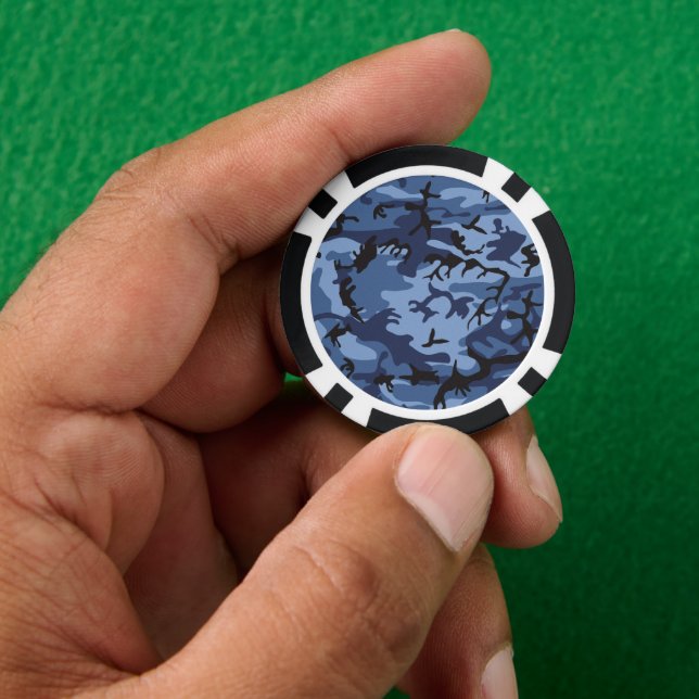 Navy Blue Camouflage, Military, Army Poker Chips (Hand)