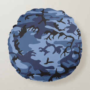 Navy Blue Camouflage, Military, Army Round Cushion