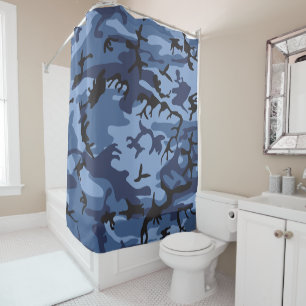 Navy Blue Camouflage, Military, Army Shower Curtain
