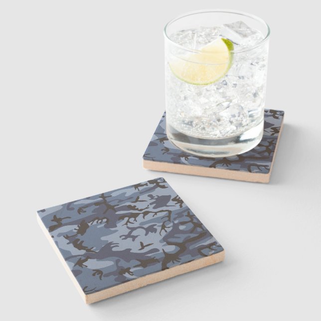 Navy Blue Camouflage, Military, Army Stone Coaster (Side)