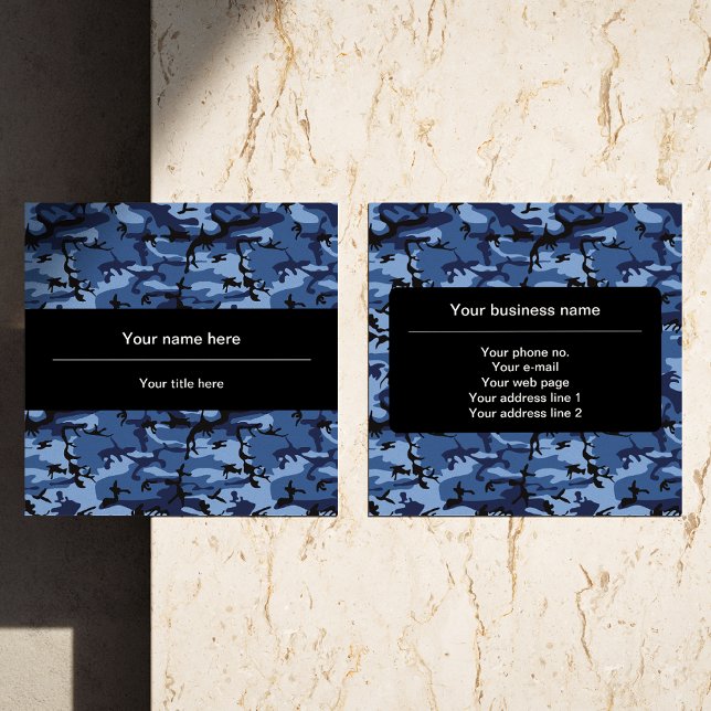 Navy Blue Camouflage, Military Pattern, Army Square Business Card (Creator Uploaded)