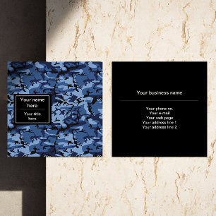 Navy Blue Camouflage, Military Pattern, Army Square Business Card