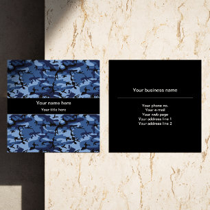 Navy Blue Camouflage, Military Pattern, Army Square Business Card