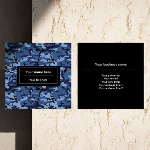 Navy Blue Camouflage, Military Pattern, Army Square Business Card