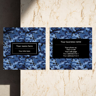 Navy Blue Camouflage Pattern Military Army Square Business Card