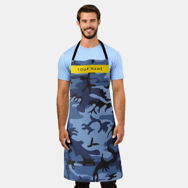 Navy Blue Camouflage Your name Personalise Apron (Worn)