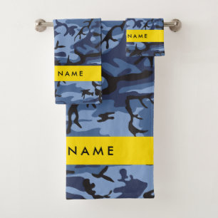 Navy Blue Camouflage Your name Personalise Bath Towel Set