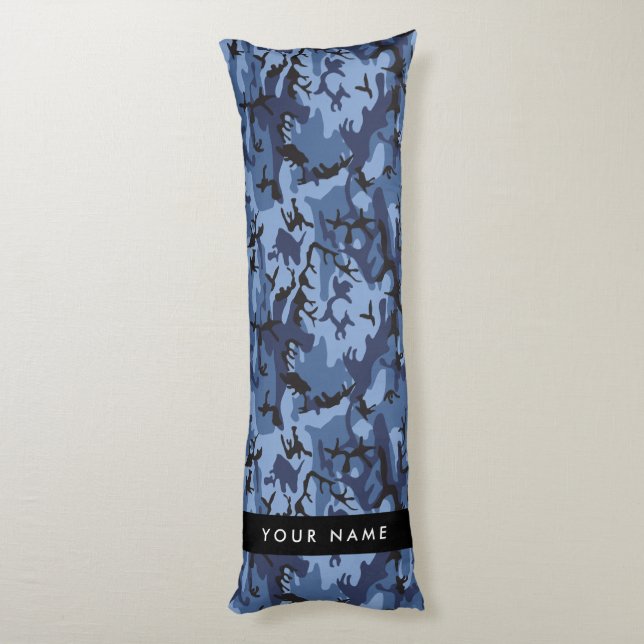 Navy Blue Camouflage Your name Personalise Body Cushion (Back (Vertical))