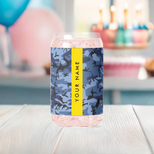 Navy Blue Camouflage Your name Personalise Can Glass