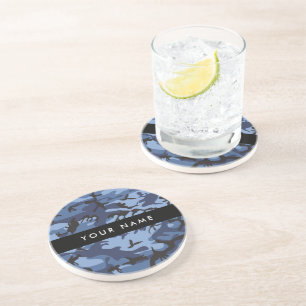 Navy Blue Camouflage Your name Personalise Coaster